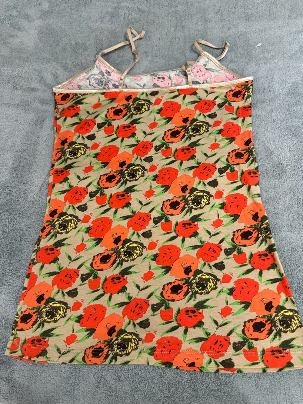 Wet Seal Floral Print Beige Orange Tank Top